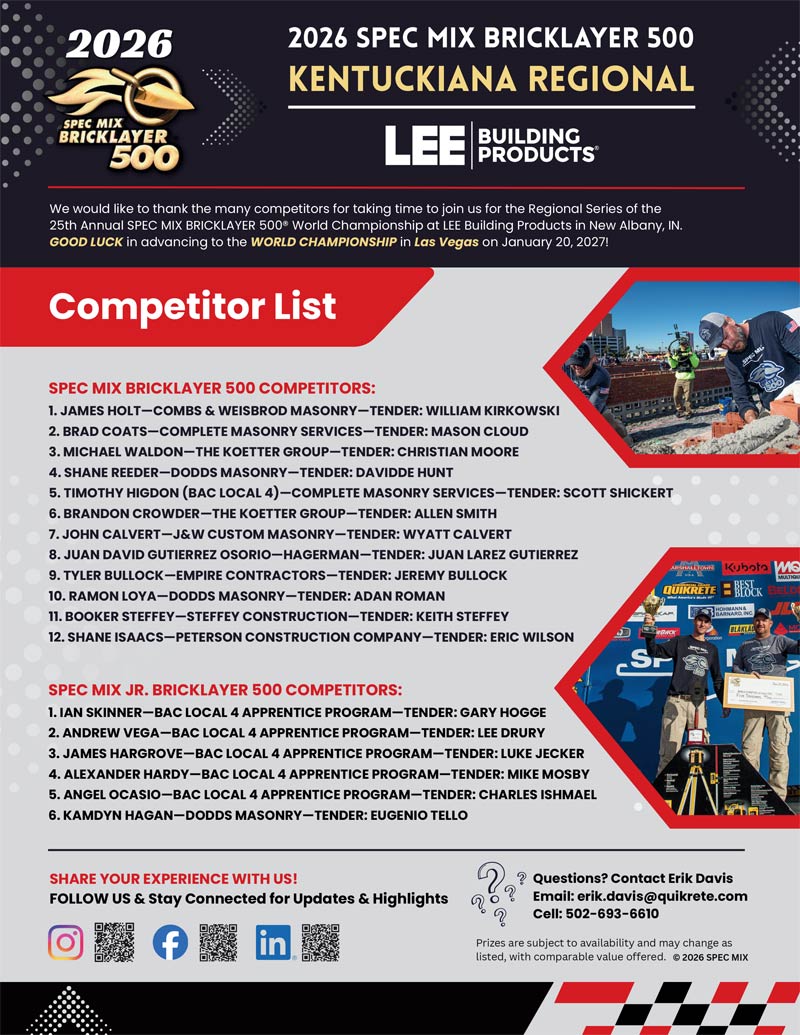 bricklayer 500 competitor list